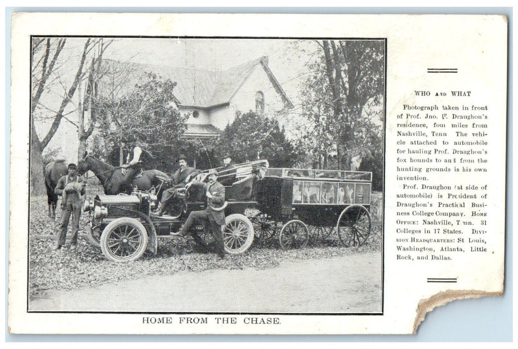c1910's Draughon Business College Fox Hounds Car Nashville Tennessee TN Postcard