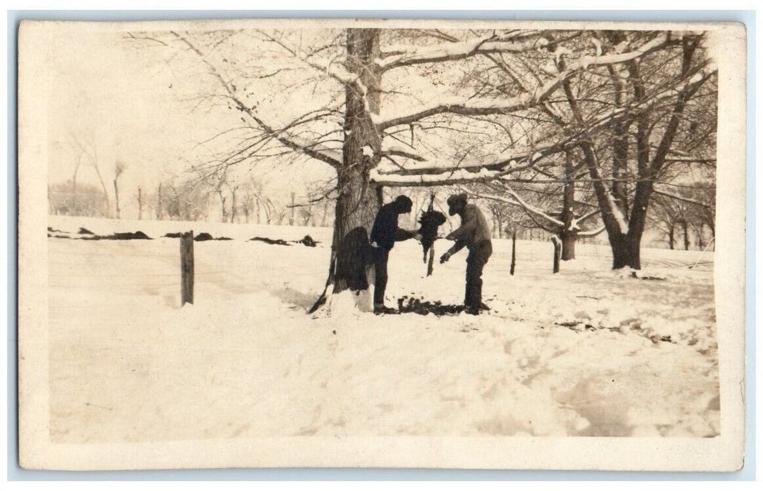 c1910's Hunters Butchering Kill Animal Hunting RPPC Photo Unposted Postcard