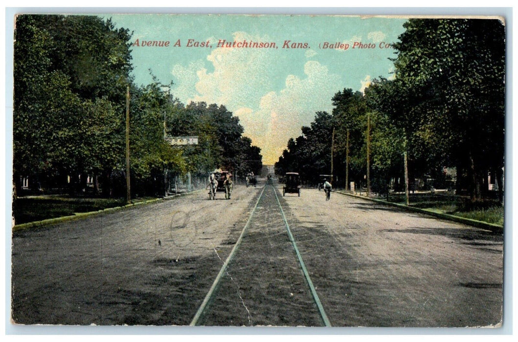 1913 Avenue East Horse Carriage Railroad Road Street Hutchinson Kansas Postcard
