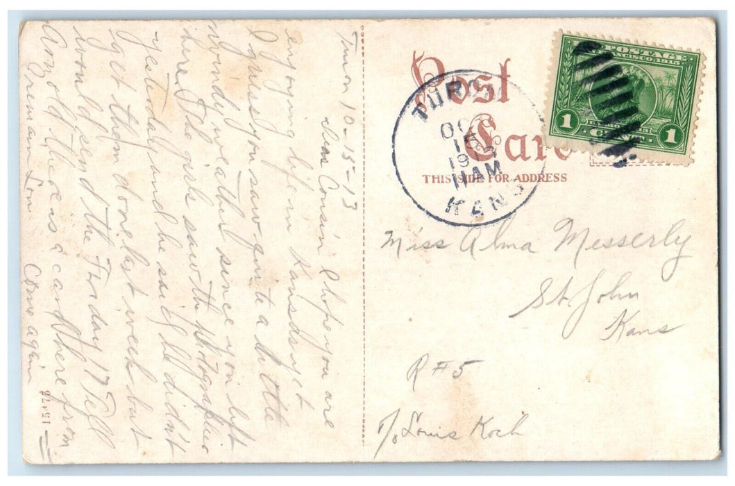 1913 Avenue East Horse Carriage Railroad Road Street Hutchinson Kansas Postcard