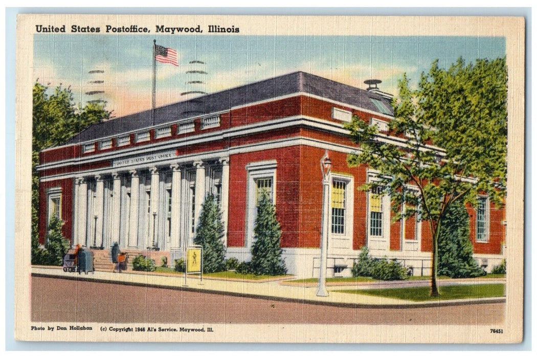 1947 Exterior View United States Post Office Maywood Illinois IL Posted Postcard