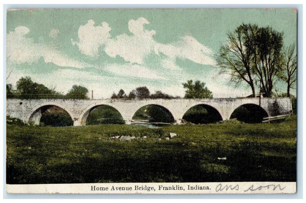 1911 Scenic View Home Avenue Bridge Trees Franklin Indiana IN Antique Postcard