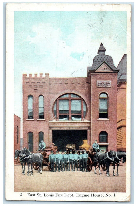 1910 Front View East St Louis Fire Depot Engine House Madison Illinois Postcard