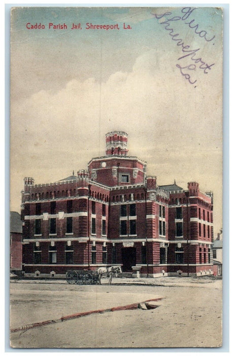 1908 Exterior Caddo Parish Jail Horse Carriage Shreveport Louisiana LA Postcard