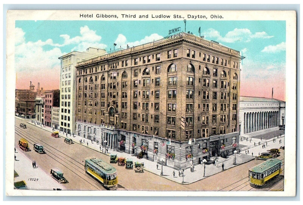 c1920 Aerial View Hotel Gibbons Third Ludlow Sts Dayton Ohio OH Vintage Postcard