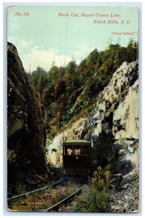 c1910 Rock Cut Rapid Canon Line Trolley Rail Black Hills South Dakota Postcard