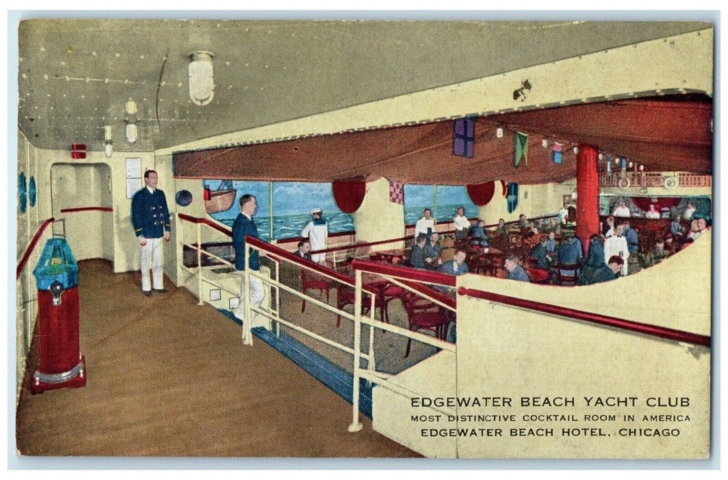 1945 Edgewater Beach Yacht Club Cocktail Room Hotel Chicago Illinois IL Postcard