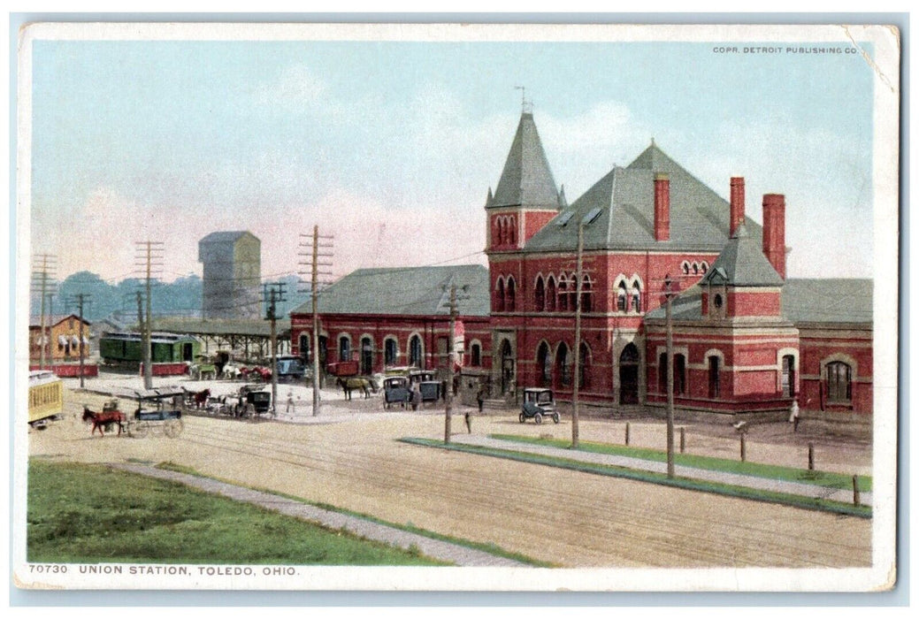 c1910 Union Station Exterior Building Horse Carriage Road Toledo Ohio Postcard