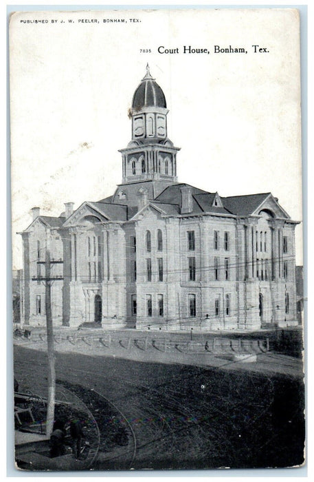c1910's Court House Building Street View Bonham Texas TX Posted Antique Postcard