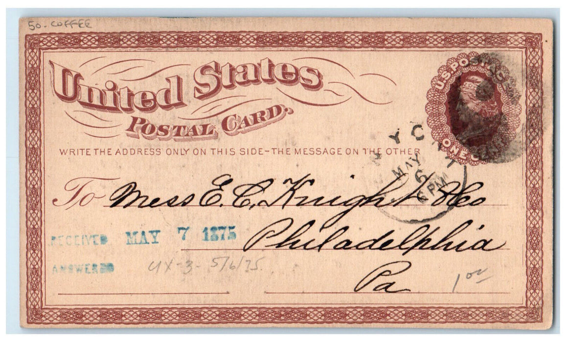 1875 Wright & Co's Telegram Rio De Janeiro Brazil Coffee Posted Postcard