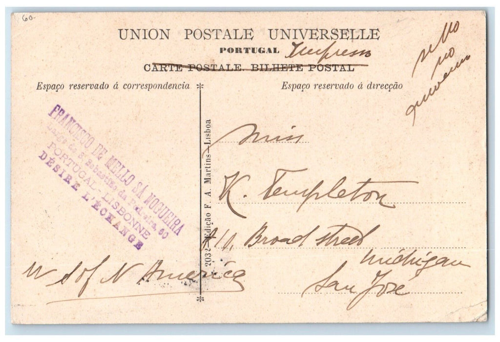 c1910's Lisboa Portugal Cao De J. Lino Railroad Train Posted Antique Postcard