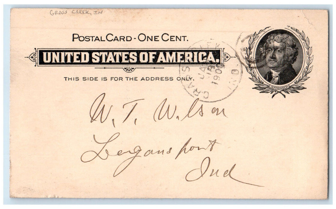 1900 Letter from Tom Shanley Grass Creek Indiana IN Posted Antique Postcard