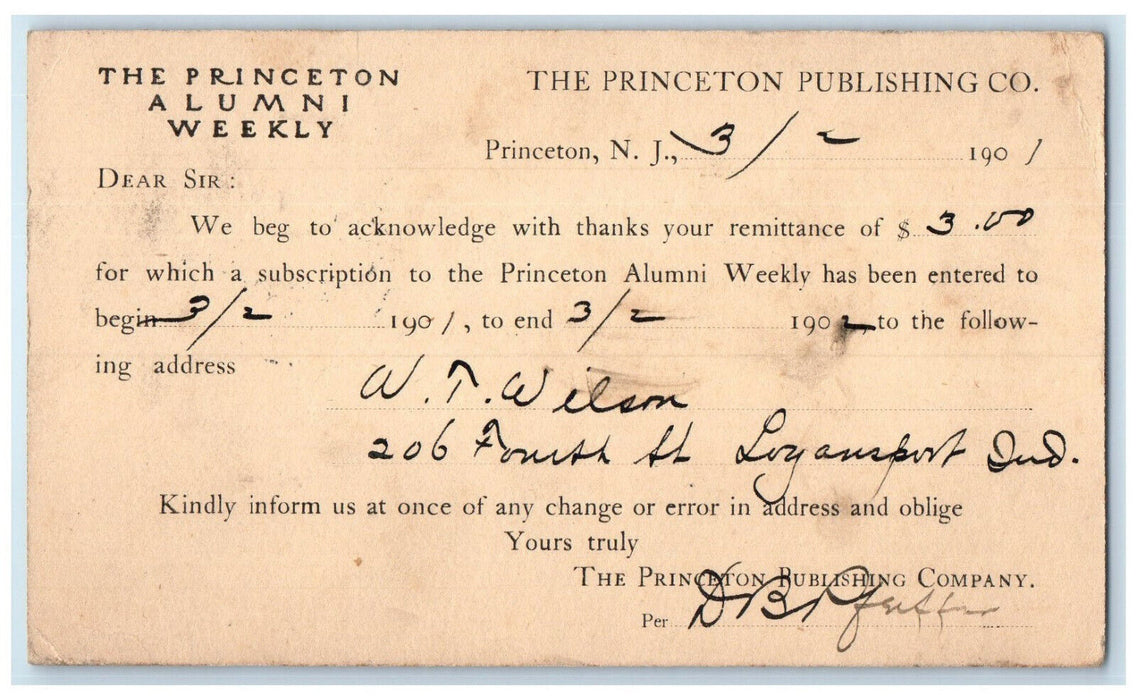 1901 The Princeton Almuni Weekly Princeton New Jersey NJ Posted Postcard