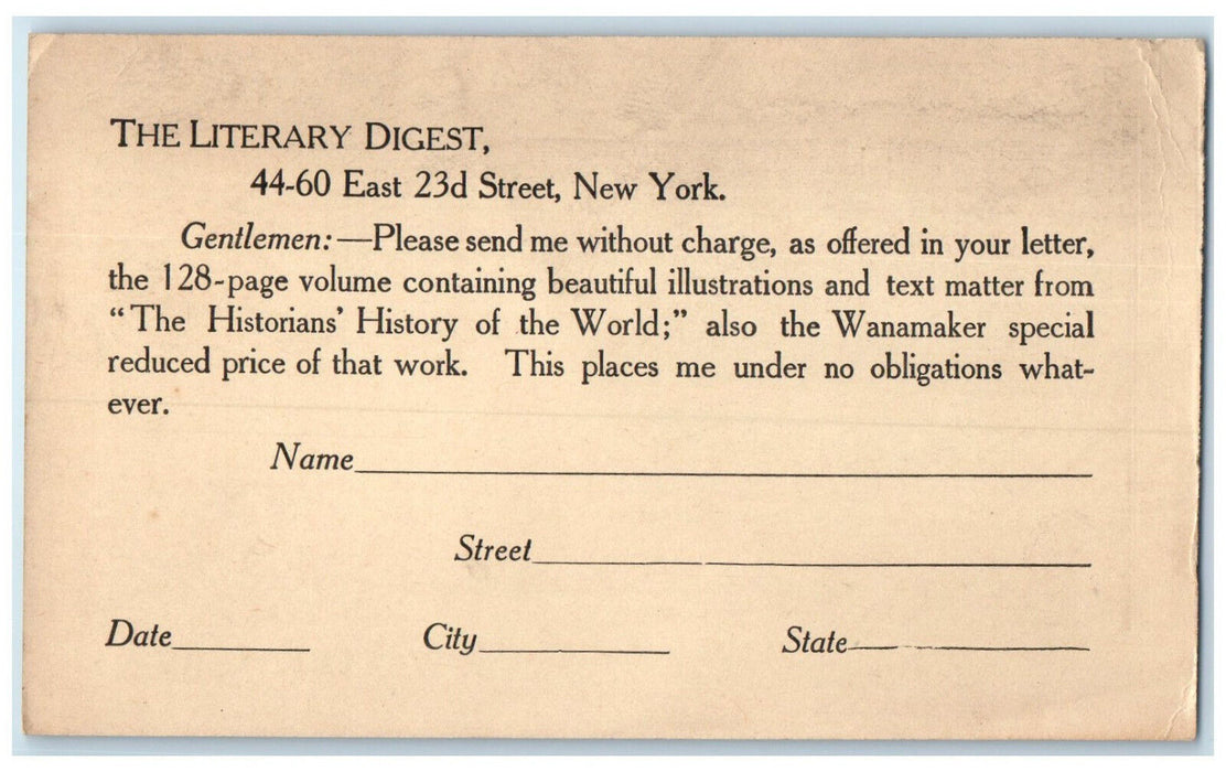 c1880's The Literary Digest New York City New York NY Unposted Postcard