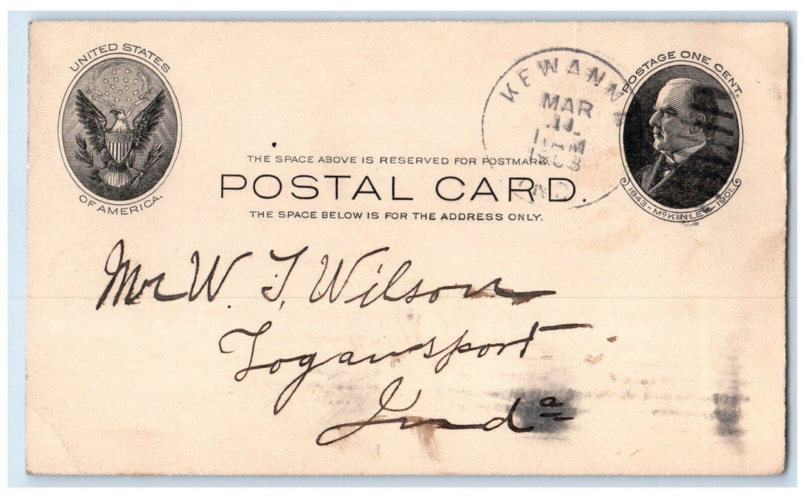 1903 Letter to Mr. W J Wilson Michigan MI Kewanna IN Posted Postcard