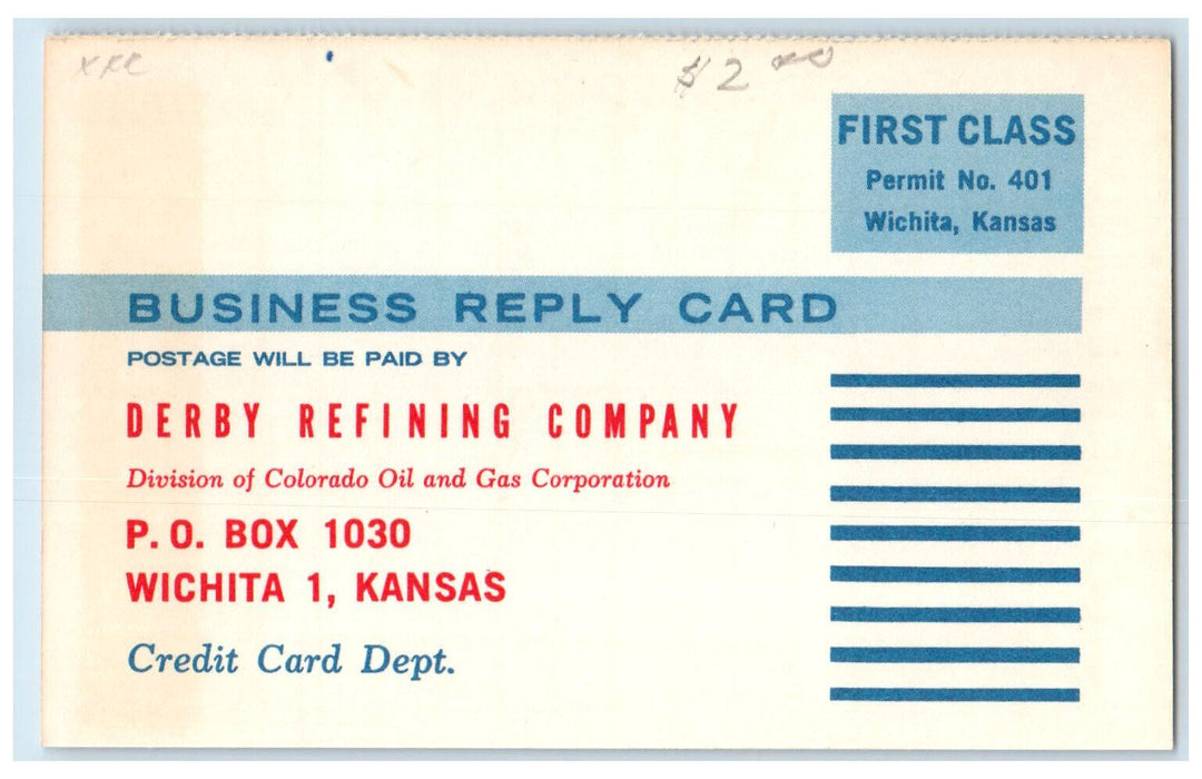 c1930's Application for Credit Card Derby Refining Co Wichita KS Postal Card