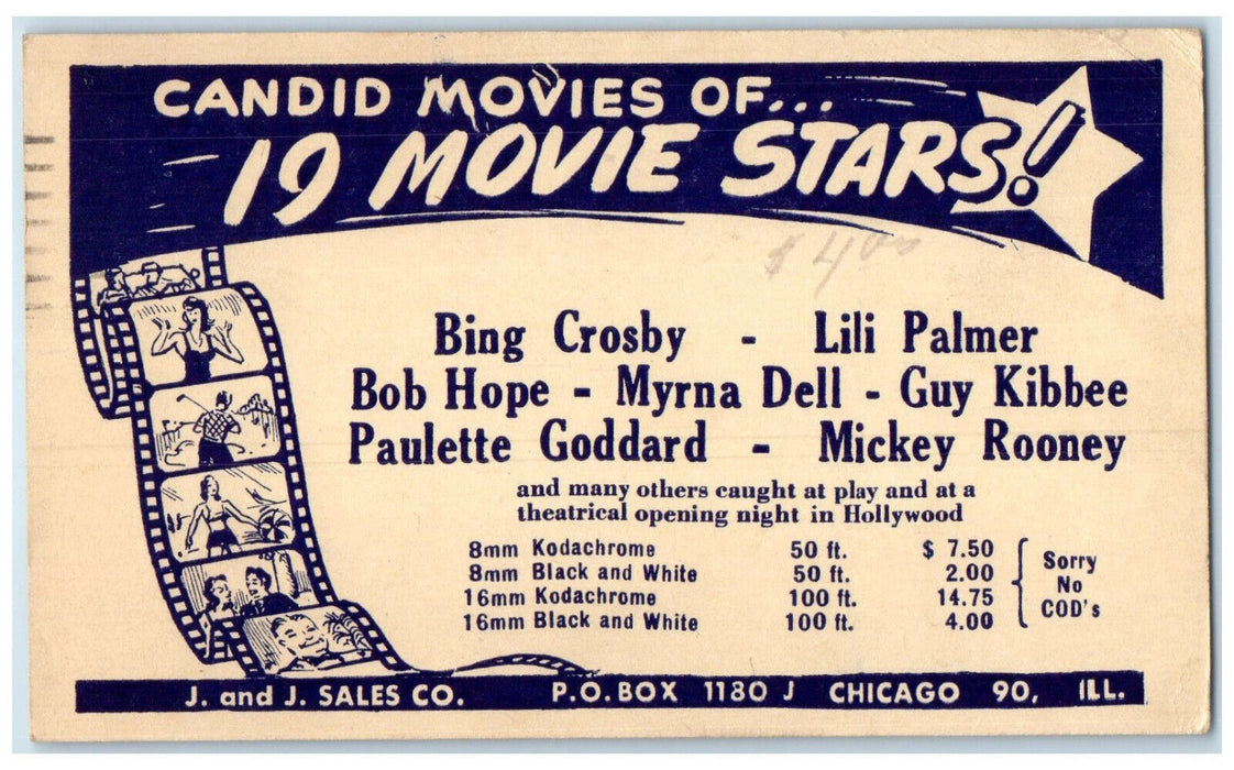 1948 Candid Movies of 19 Movie Stars Chicago Illinois IL Postal Card