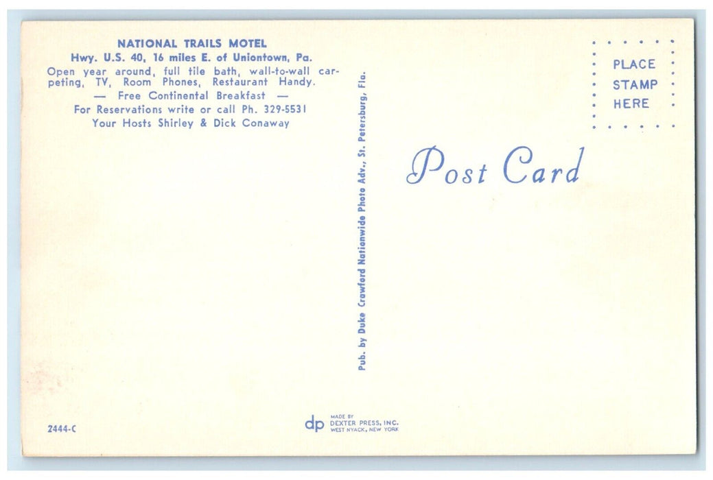 c1950's National Trails Motel Uniontown Pennsylvania PA Multiview Postcard