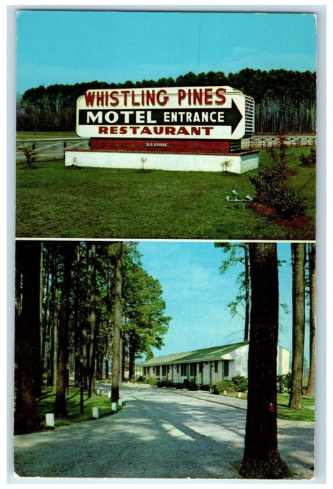 c1950s Whistling Pines Motel Elizabeth City North Carolina NC Dual View Postcard