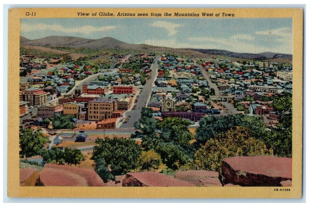 c1940 View Globe Arizona Mountains West Town Tucson Arizona AZ Unposted Postcard