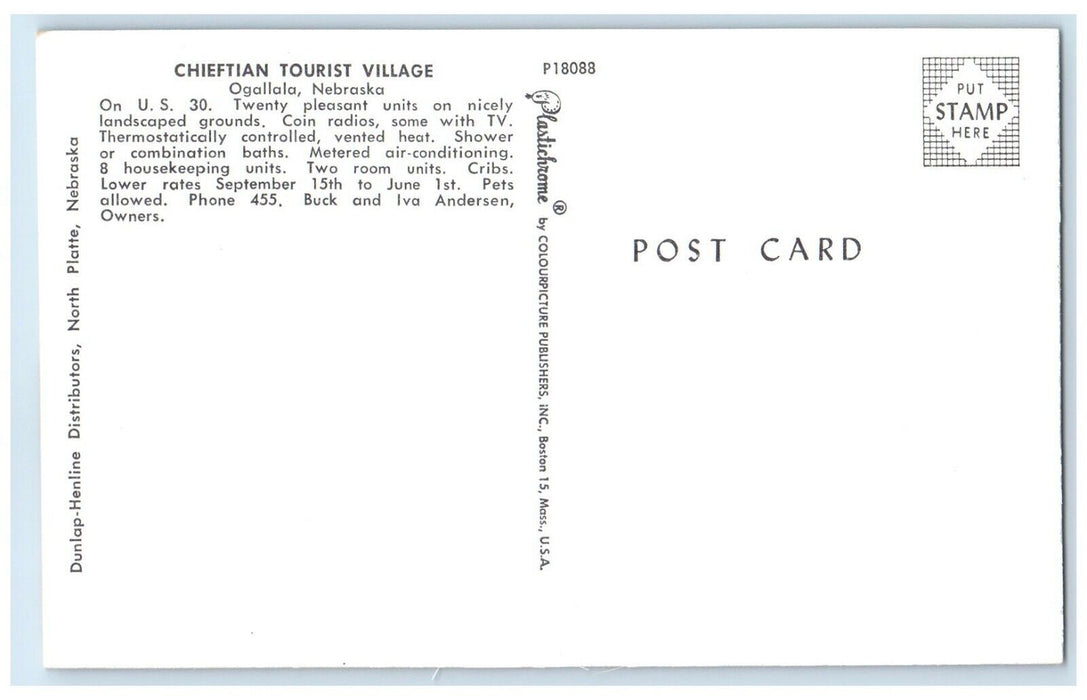 c1950's View Of Chieftan Tourist Village Ogallala Nebraska NE Vinatge Postcard