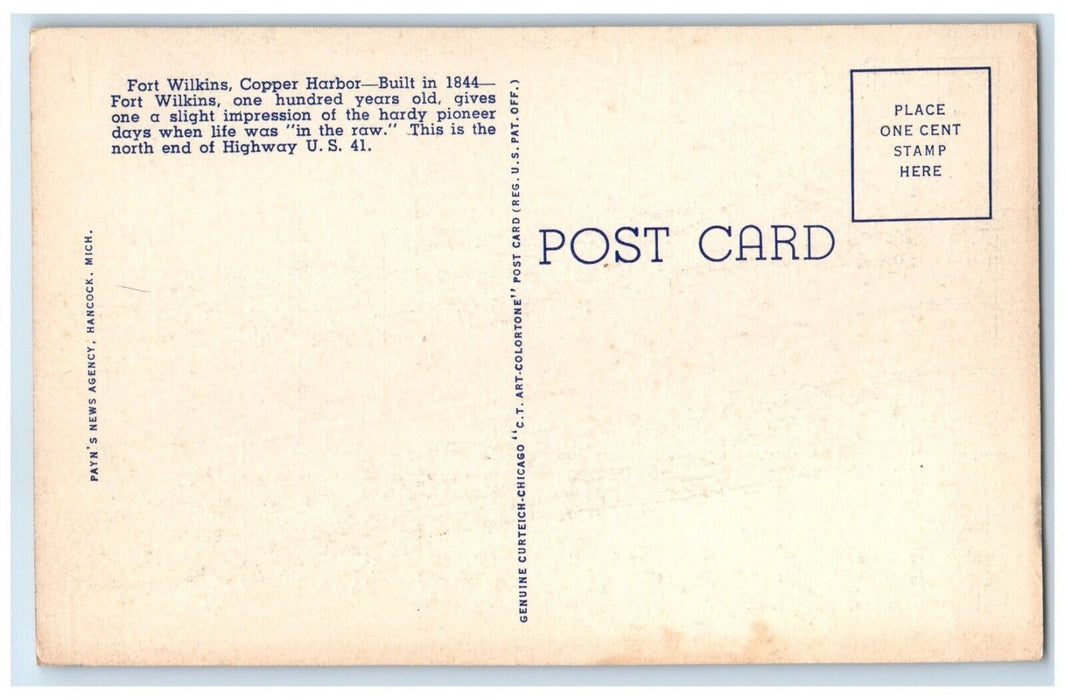 1940 Keweenaw Land Michigan Copper Country Fort Wilkins Copper Harbor Postcard