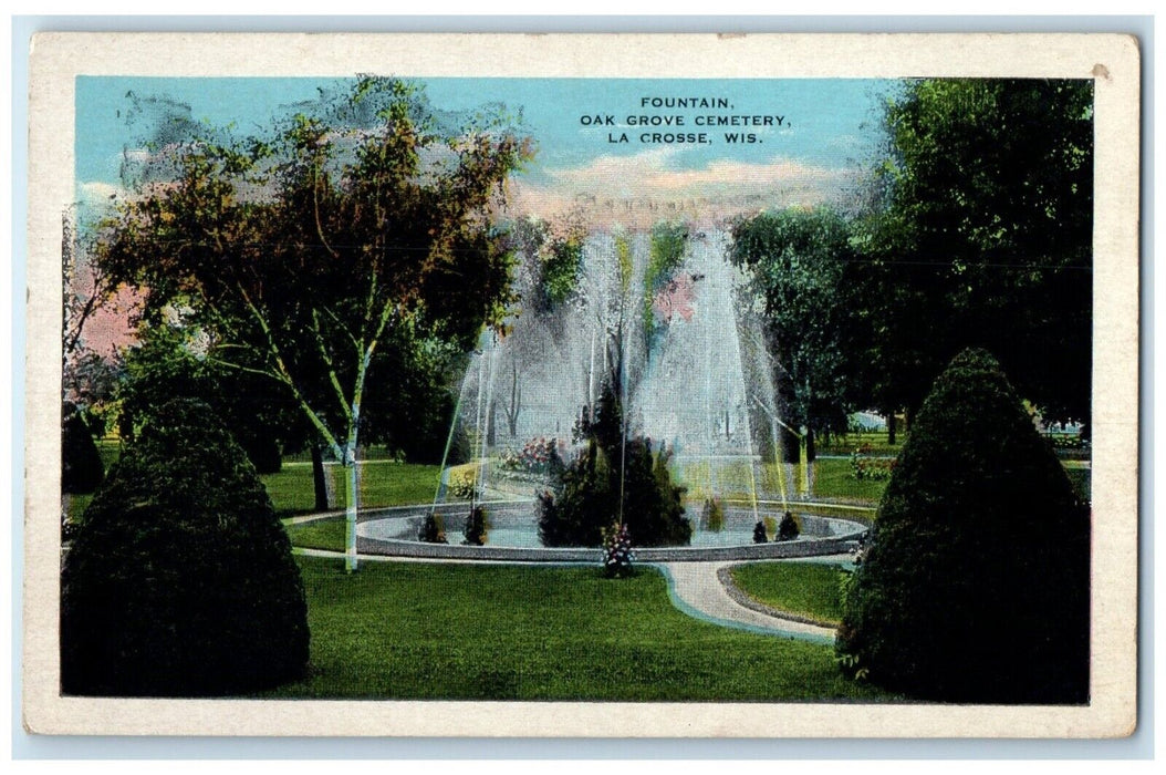 c1920 Fountain Oak Grove Cemetery La Crosse Wisconsin Unposted Vintage Postcard