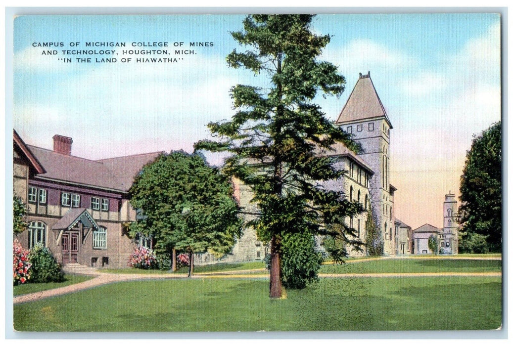 1940 Campus Michigan College Mines Technology Houghton Michigan Antique Postcard