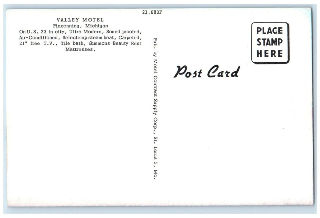 c1950's Valley Motel Roadside Pinconning Michigan MI Unposted Vintage Postcard