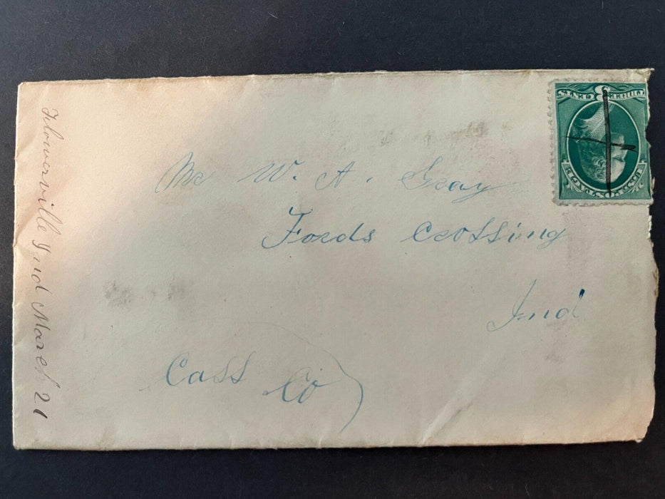 c1880 Fords Crossing Indiana IN Cover Flowerville DPO Cass Co 3 Cent Hand Cancel