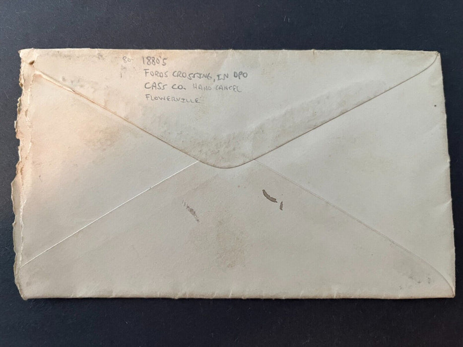 c1880 Fords Crossing Indiana IN Cover Flowerville DPO Cass Co 3 Cent Hand Cancel