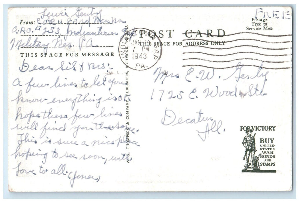 1943 Post Headquarters Building Indiantown Gap Pennsylvania PA Vintage Postcard