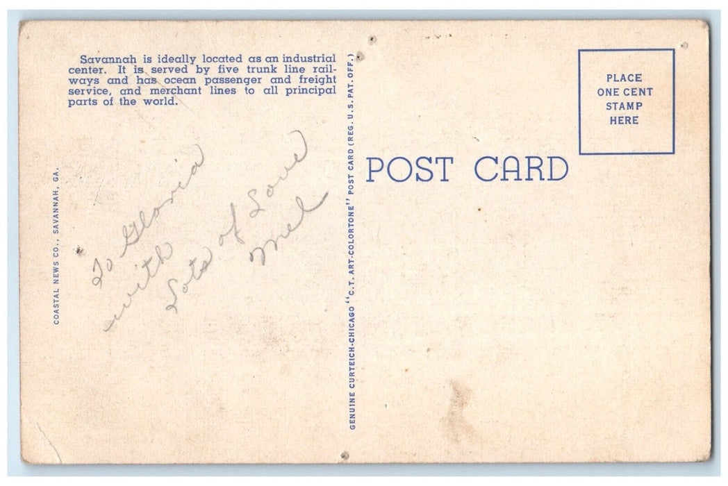 c1940 Looking South Bull Street Exterior Building Savannah  Georgia GA Postcard