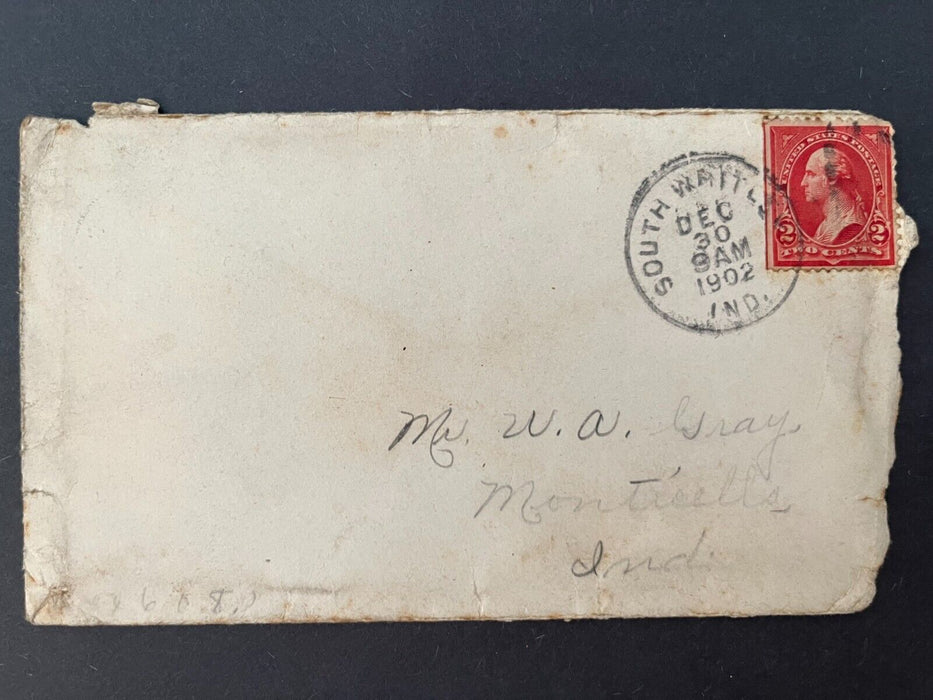 1902 Mr. Gray South Whitley Indiana IN To Monticello 2 Cent Cover