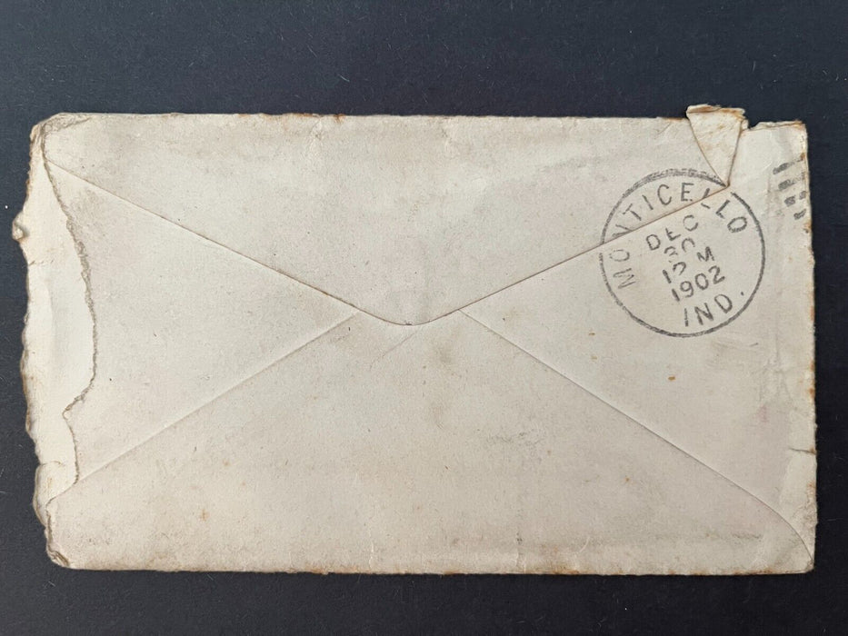 1902 Mr. Gray South Whitley Indiana IN To Monticello 2 Cent Cover
