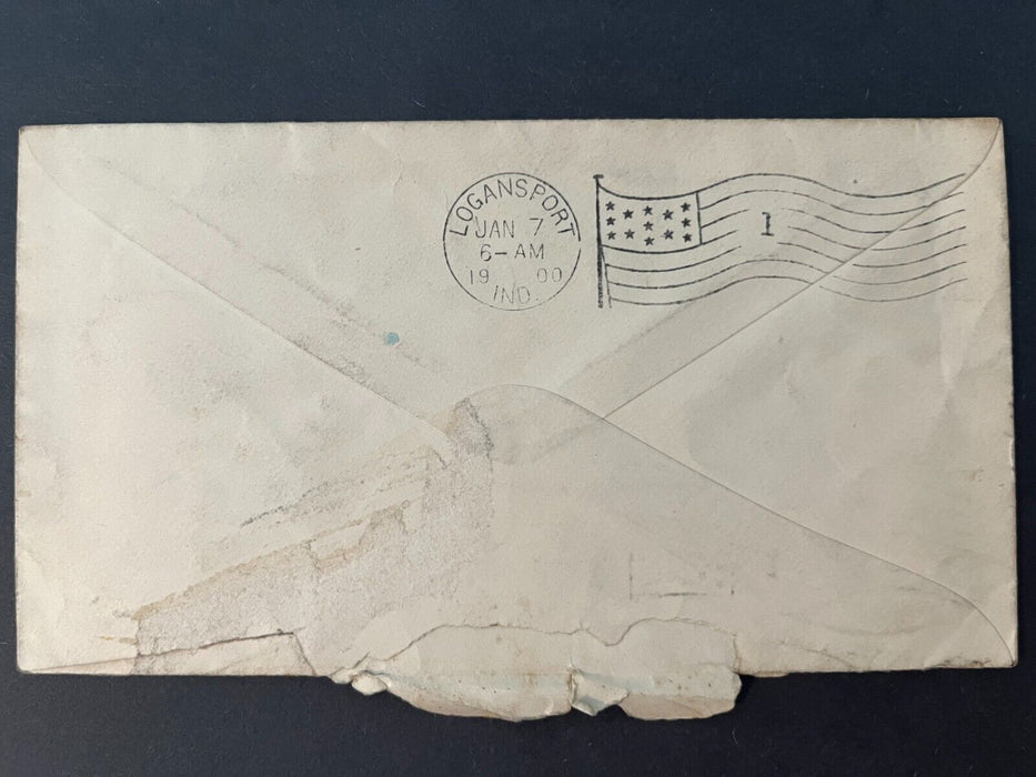 1900 City National Bank Logansport Indiana Flag Cancel 2 Cents Cover