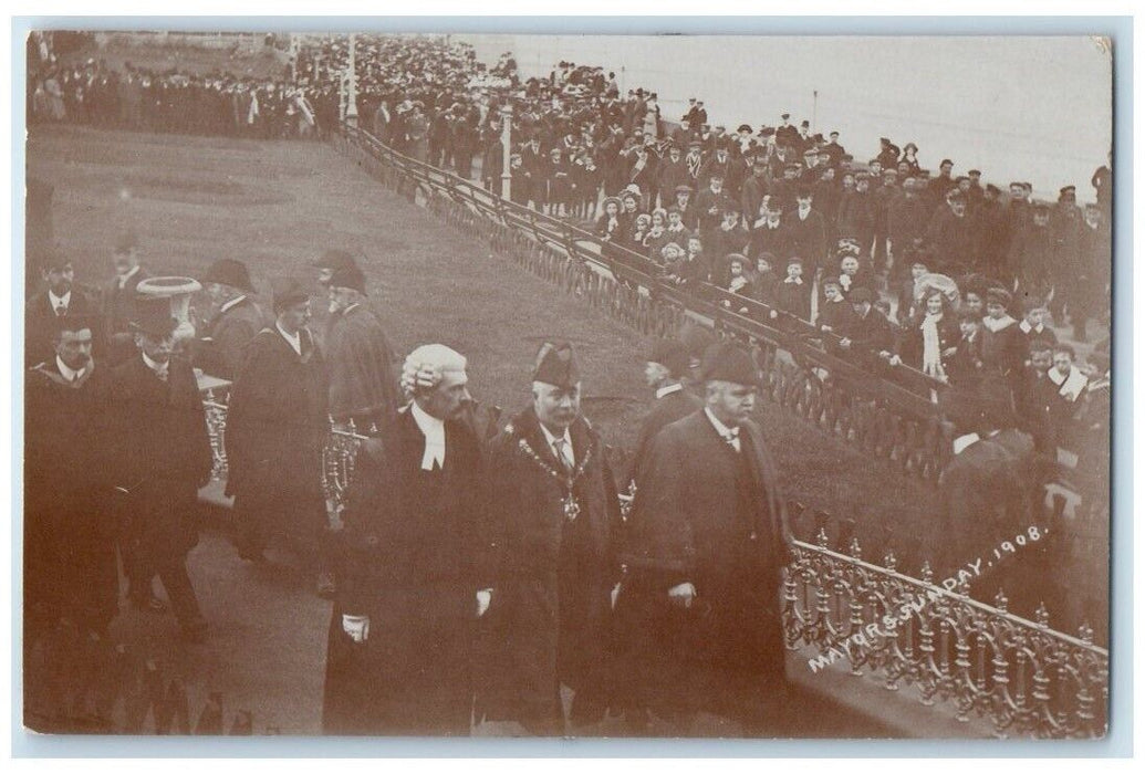 1908 Lord Mayor's Sunday Crowd Gathering England Britain UK RPPC Photo Postcard