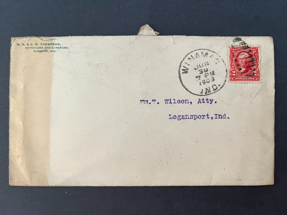 WH & GW Thompson Physicians And Surgeons Winamac Indiana Logansport 2 Cent Cover