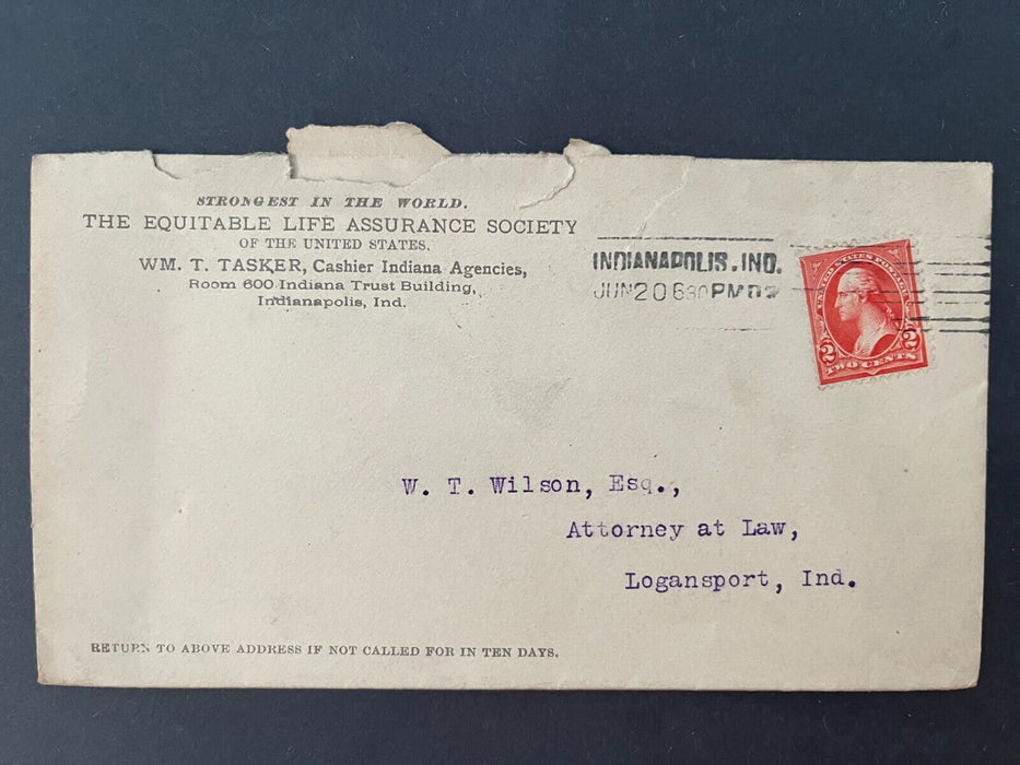 1902 The Equitable Life Assurance Society Indianapolis Indiana Logansport Cover