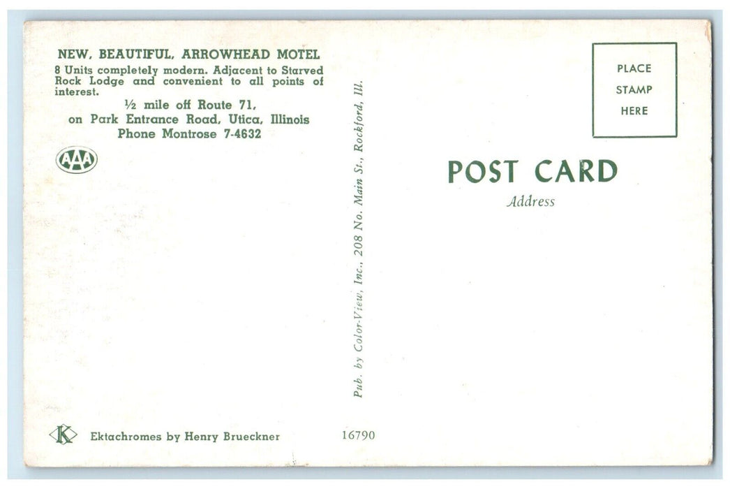 c1960 New Beautiful Arrowhead Motel Utica Illinois IL Antique Vintage Postcard