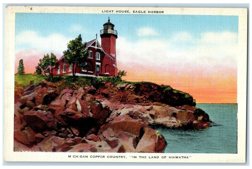 c1940 Light House Eagle Harbor Michigan Copper Country Land Hiawatha MI Postcard