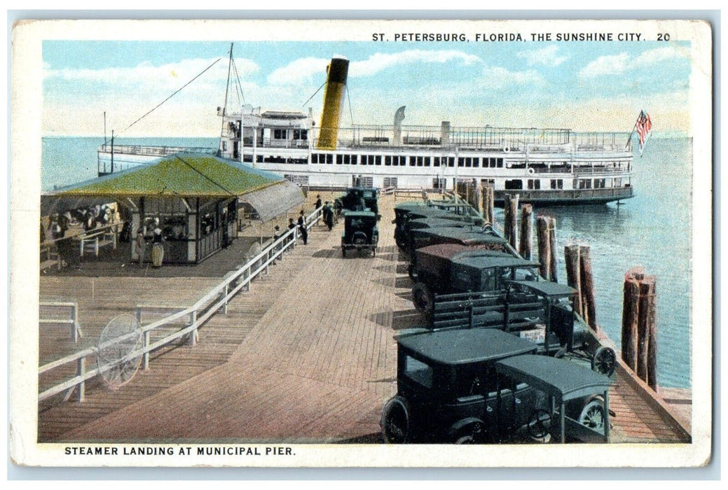 1920 Steamer Landing Municipal Pier Sunshine City St Petersburg Florida Postcard