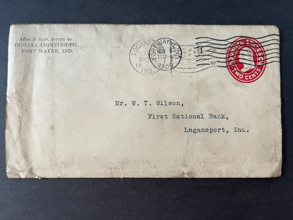 Indiana Lighting Co. Fort Wayne Indiana To Logansport Flag Cancel 2 Cent Cover