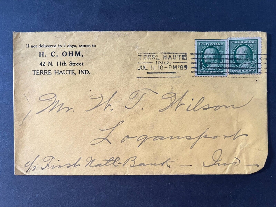 1909 HC OHM Terre Haute Indiana IN Coil Posted Cover
