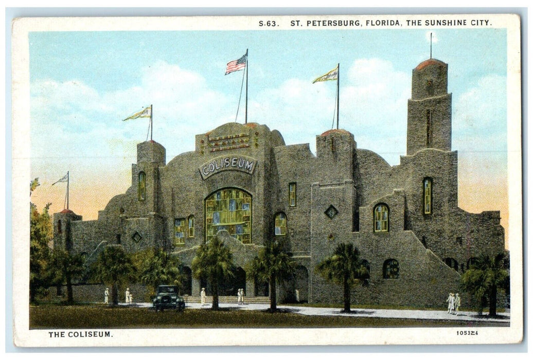 1920 Exterior View Coliseum Sunshine City St Petersburg Florida Antique Postcard