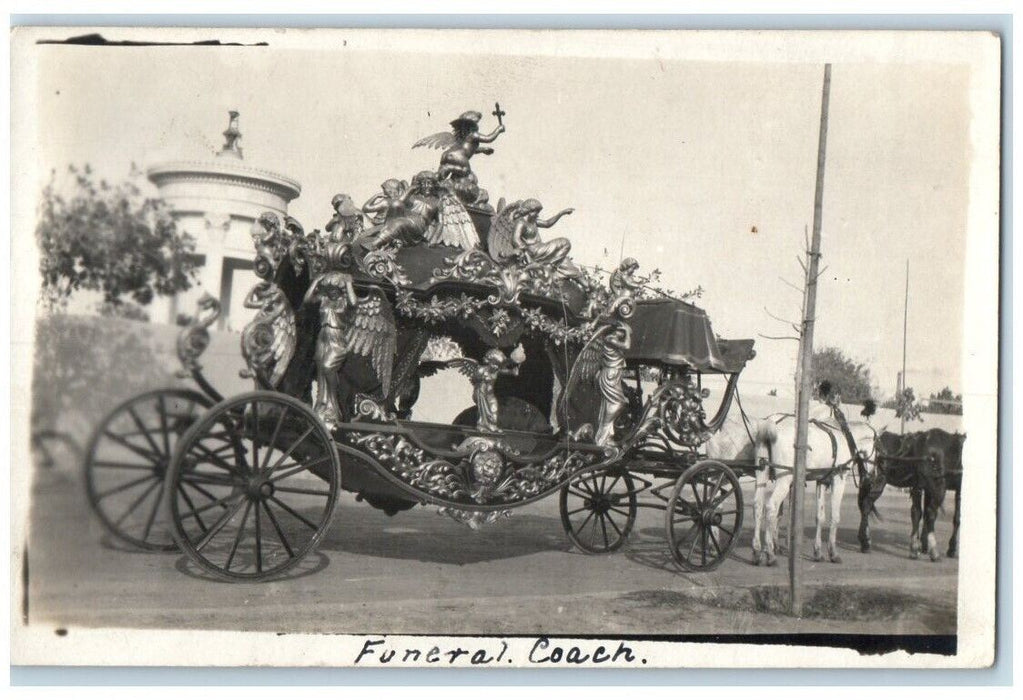 c1910 Royalty Funeral Coach Horse Carriage Angels Macabre RPPC Photo Postcard