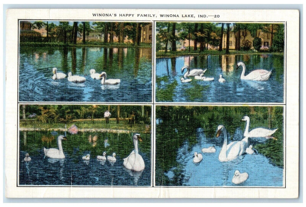 c1940 Winona's Happy Family Swan Multiview Winona Lake Indiana Vintage Postcard