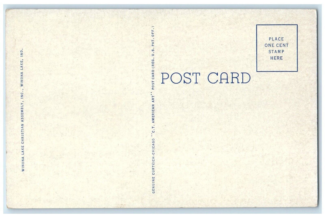 c1940 Swan Lagoon Bridge Trees Grass Lake River Winona Lake Indiana IN Postcard