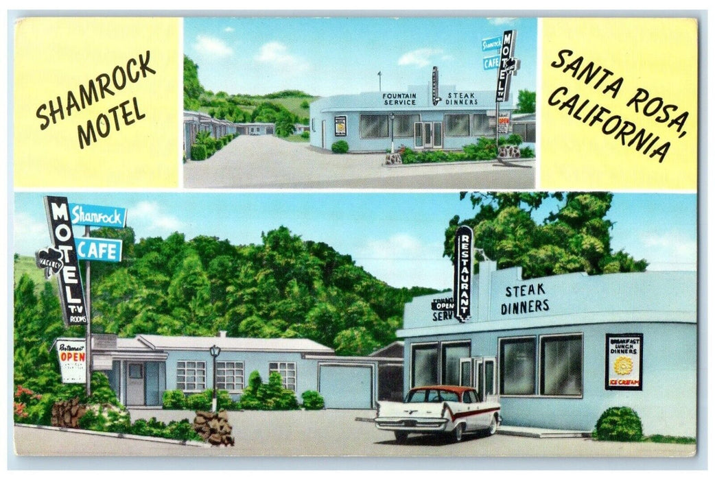 c1960 Shamrock Motel Exterior Building Mendocino Santa Rosa California Postcard