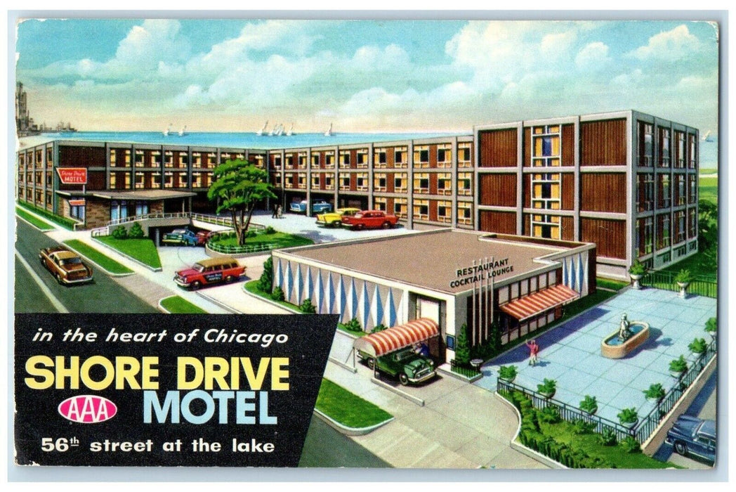 1959 Shore Drive Motel Street Lake Exterior Building Chicago Illinois Postcard